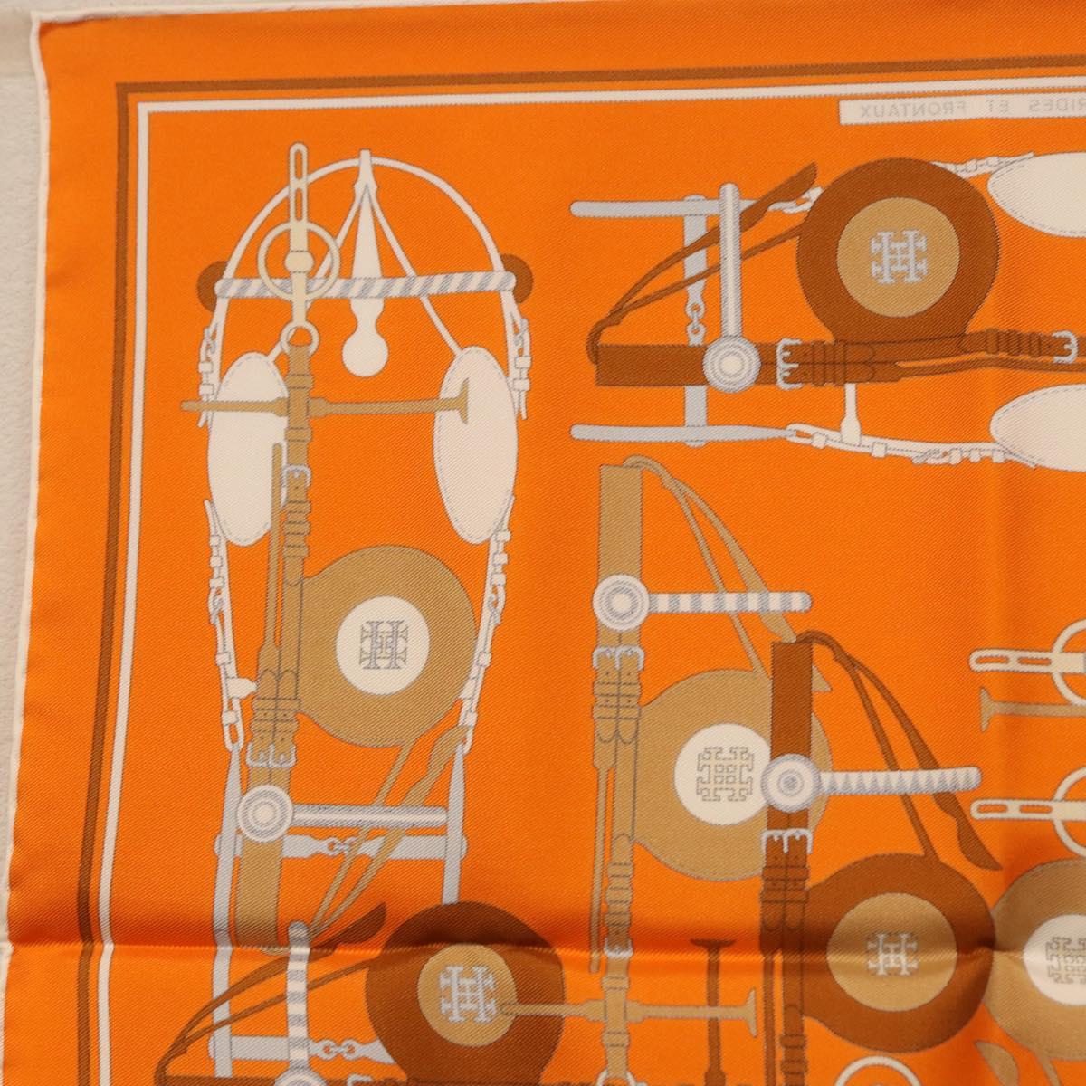 HERMES Carre 40 Scarf Silk "BRIDES ET FRONTAUX" Orange White Auth am12333M - Jerrillo image 8