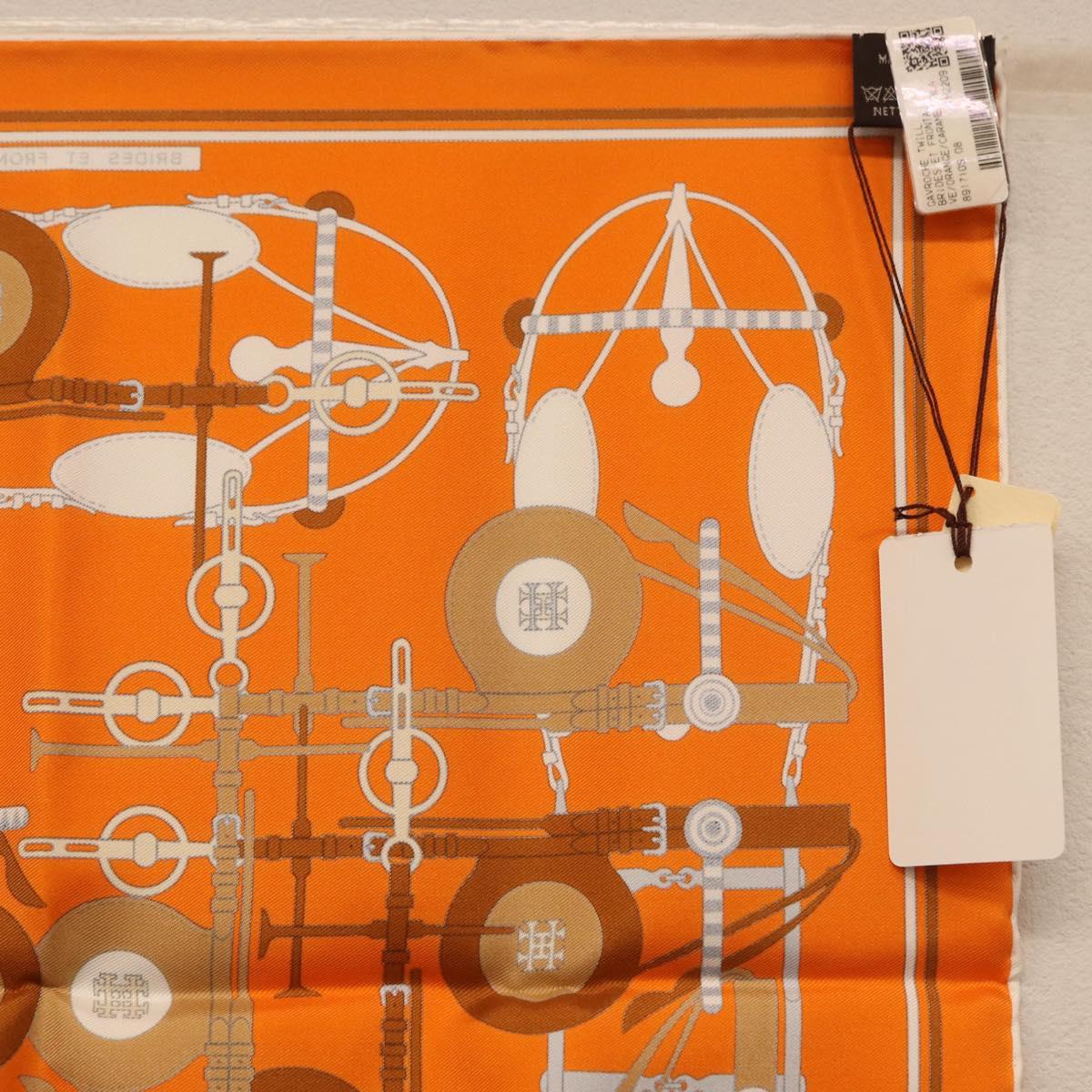 HERMES Carre 40 Scarf Silk "BRIDES ET FRONTAUX" Orange White Auth am12333M - Jerrillo image 9