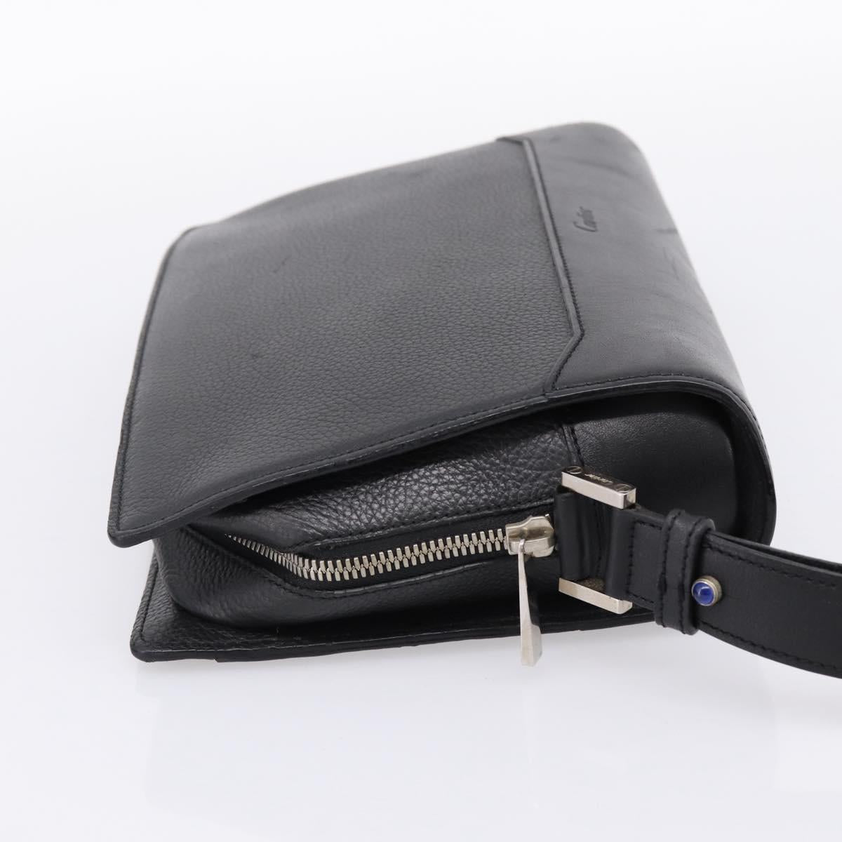 CARTIER Clutch Bag Leather Black Silver Auth am12649A - Jerrillo image 4