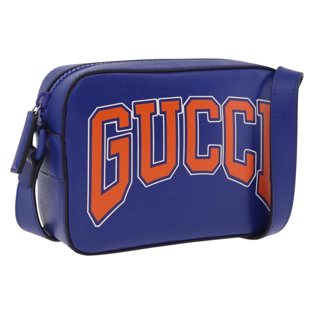 GUCCI NY Dragons Shoulder Bag Leather Blue Orange 773190 Auth BA13783M - Jerrillo