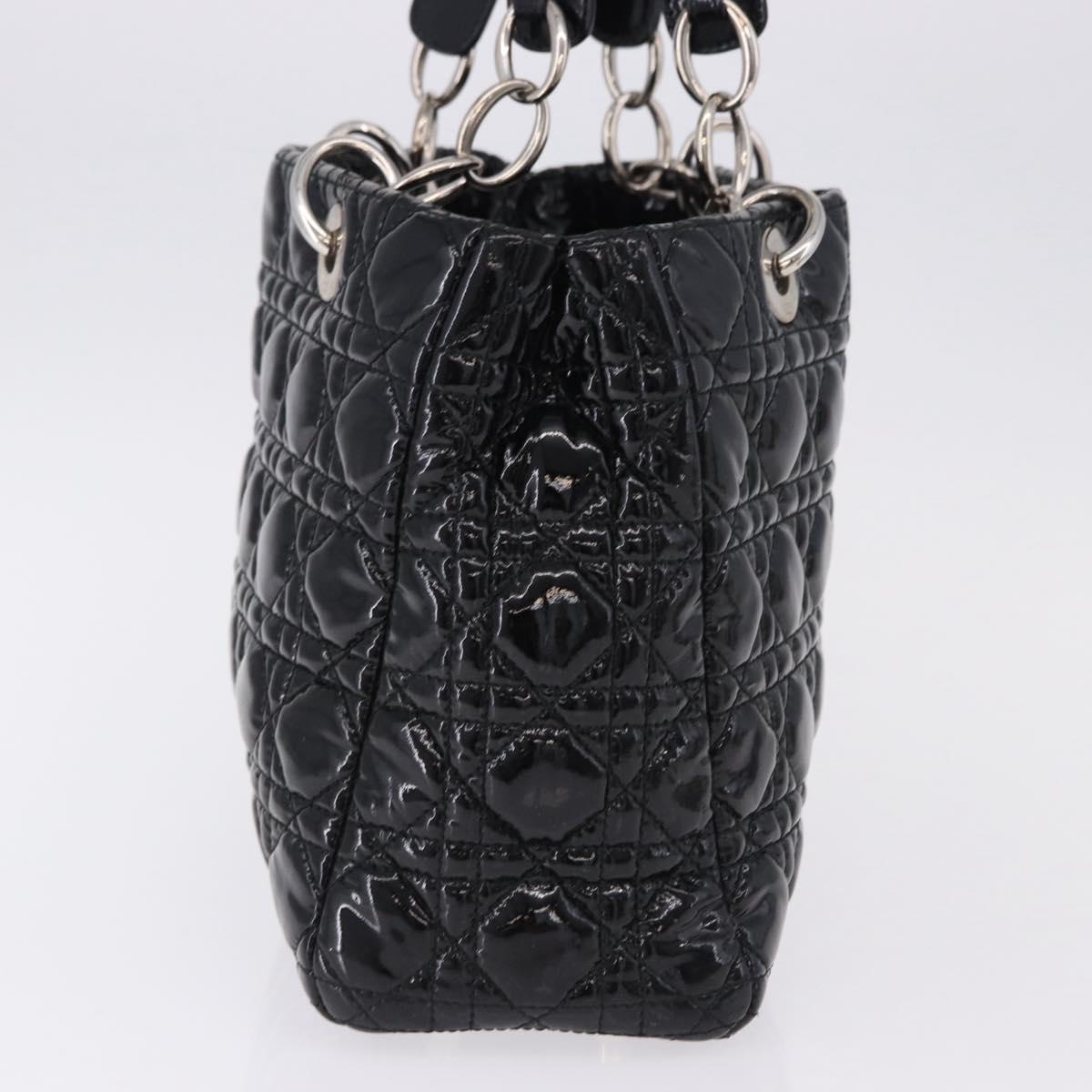 Christian Dior Lady Dior Chain Bag Patent Leather Black Silver Auth BA14101V - Jerrillo image 4