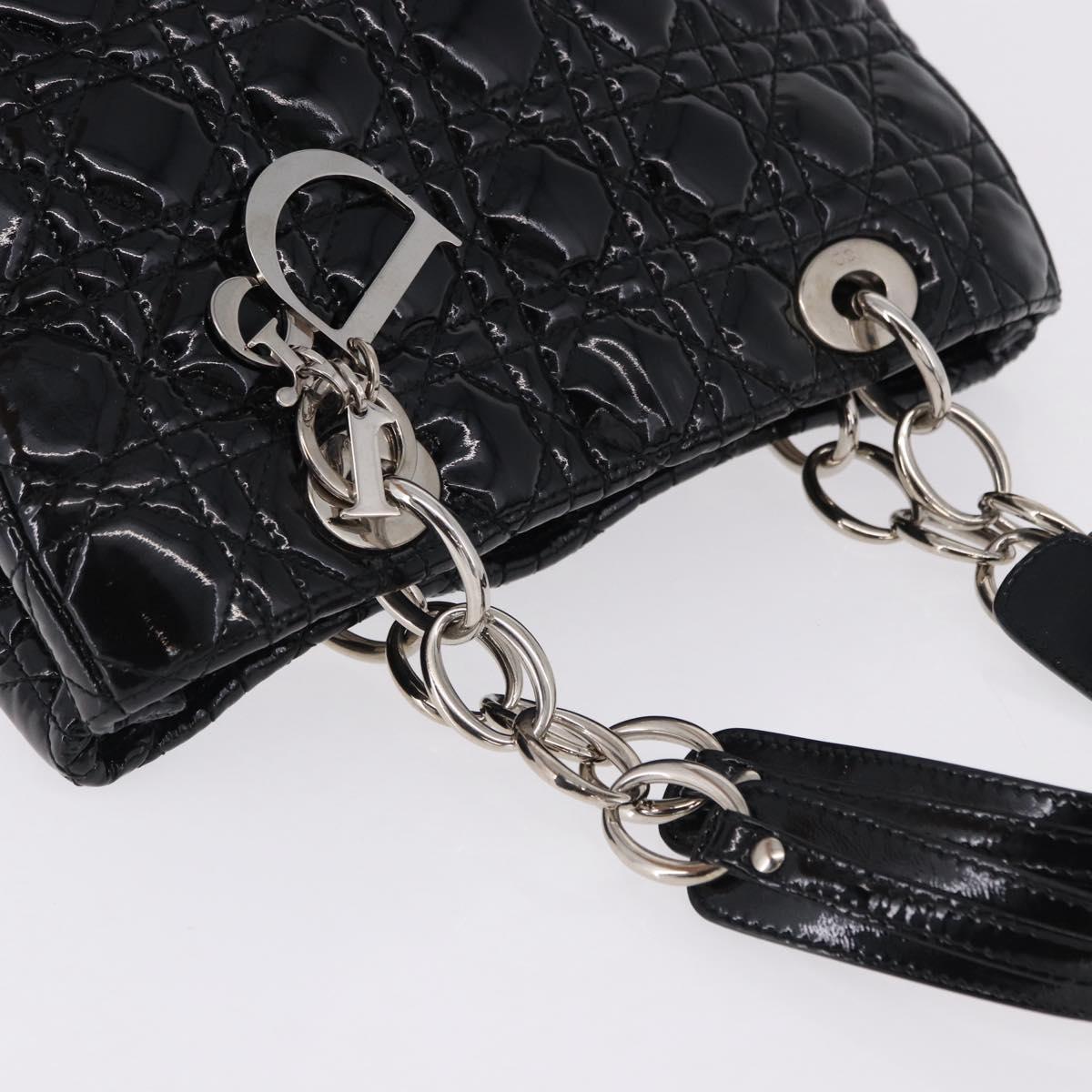 Christian Dior Lady Dior Chain Bag Patent Leather Black Silver Auth BA14101V - Jerrillo image 6