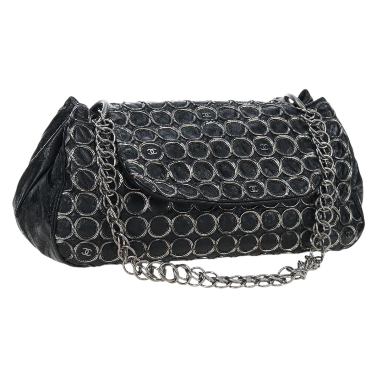 CHANEL Chain Shoulder Bag Patent Black Silver CC Auth BA14739 - Jerrillo
