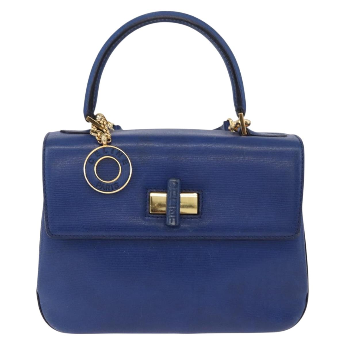 CELINE Circle Hand Bag Leather 2way Blue Gold Tone Auth BA14889A - Jerrillo image 2
