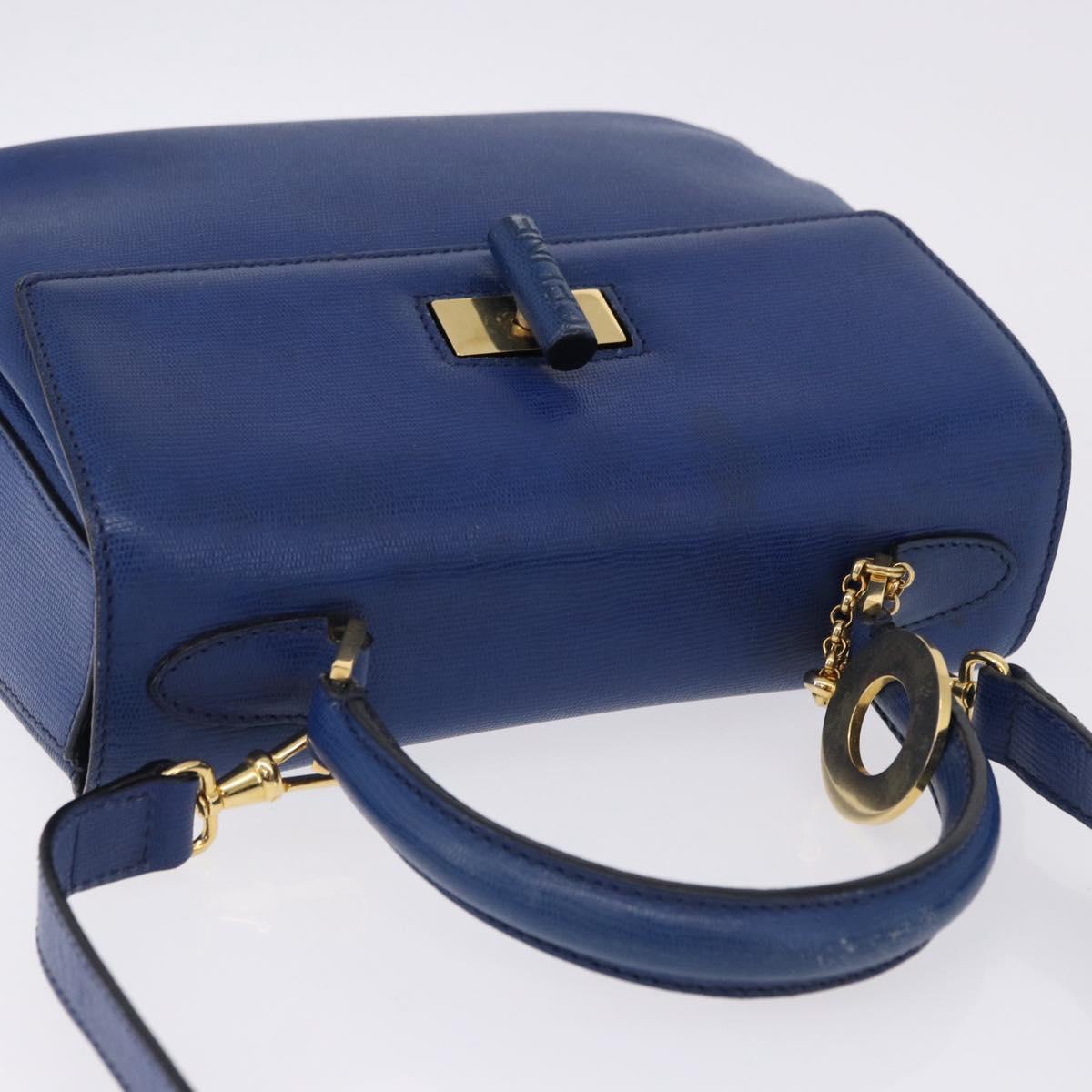 CELINE Circle Hand Bag Leather 2way Blue Gold Tone Auth BA14889A - Jerrillo image 7