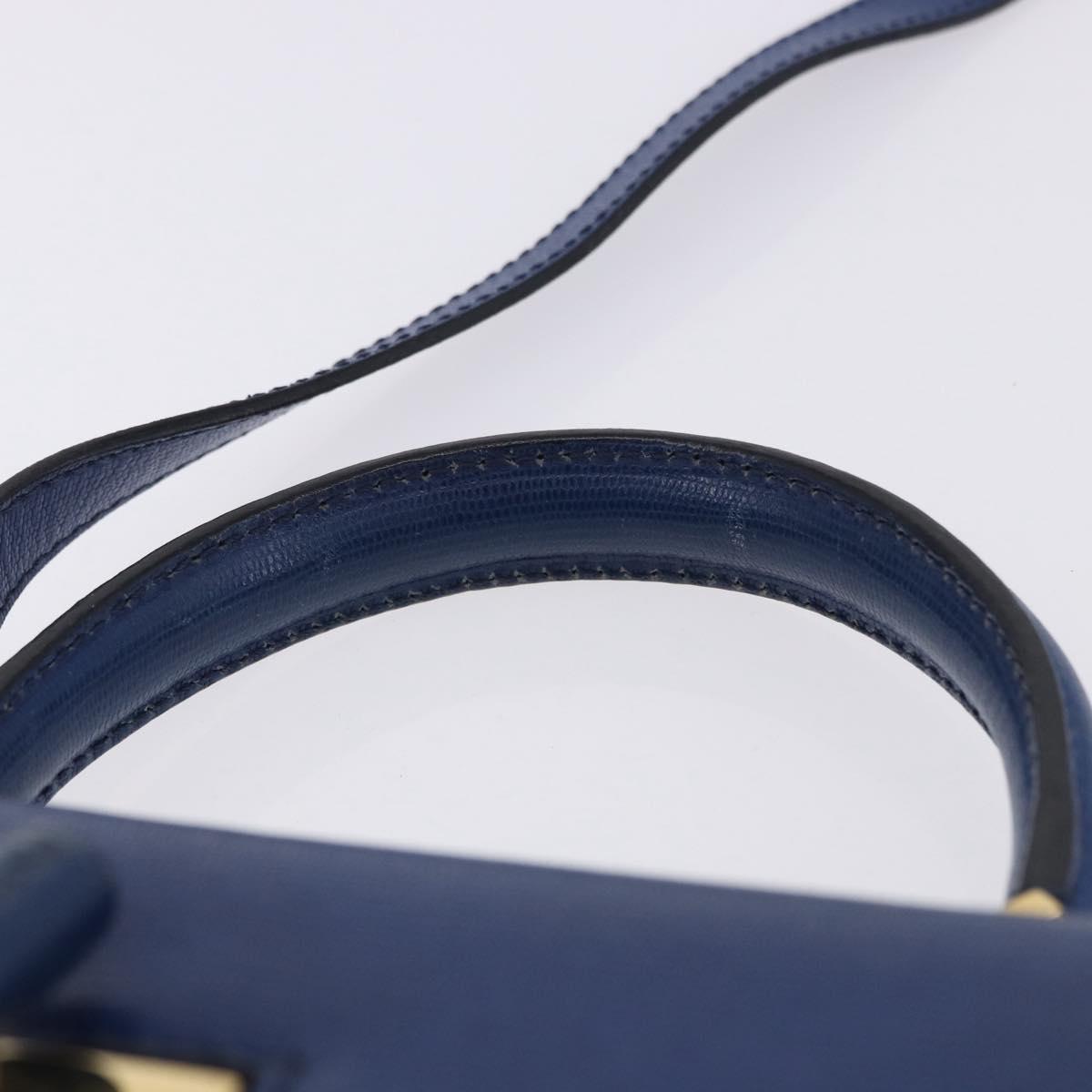 CELINE Circle Hand Bag Leather 2way Blue Gold Tone Auth BA14889A - Jerrillo image 9