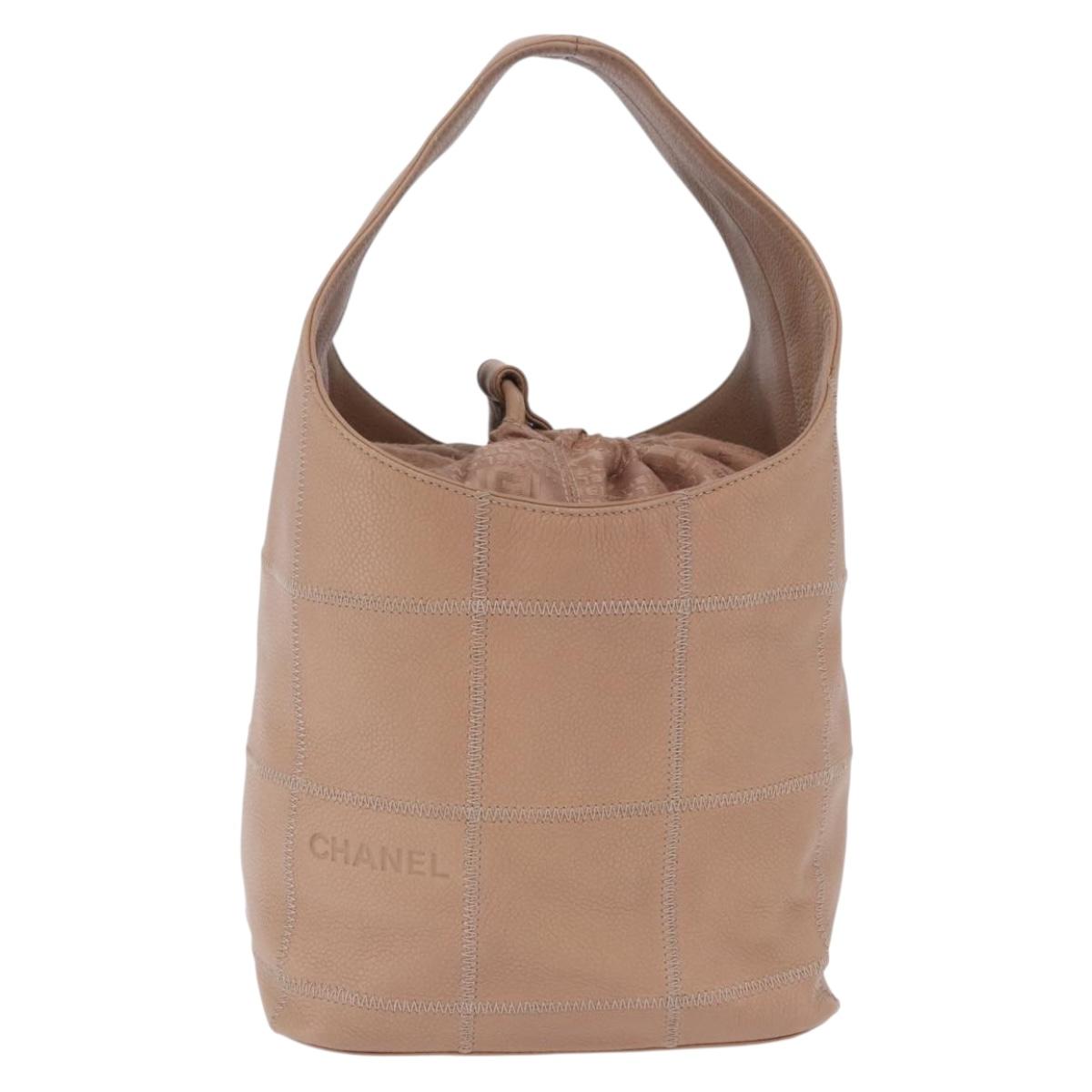 CHANEL Chocolate Bar Drawstring Bag Lamb Skin Beige Silver CC Auth BA15389V - Jerrillo image 2