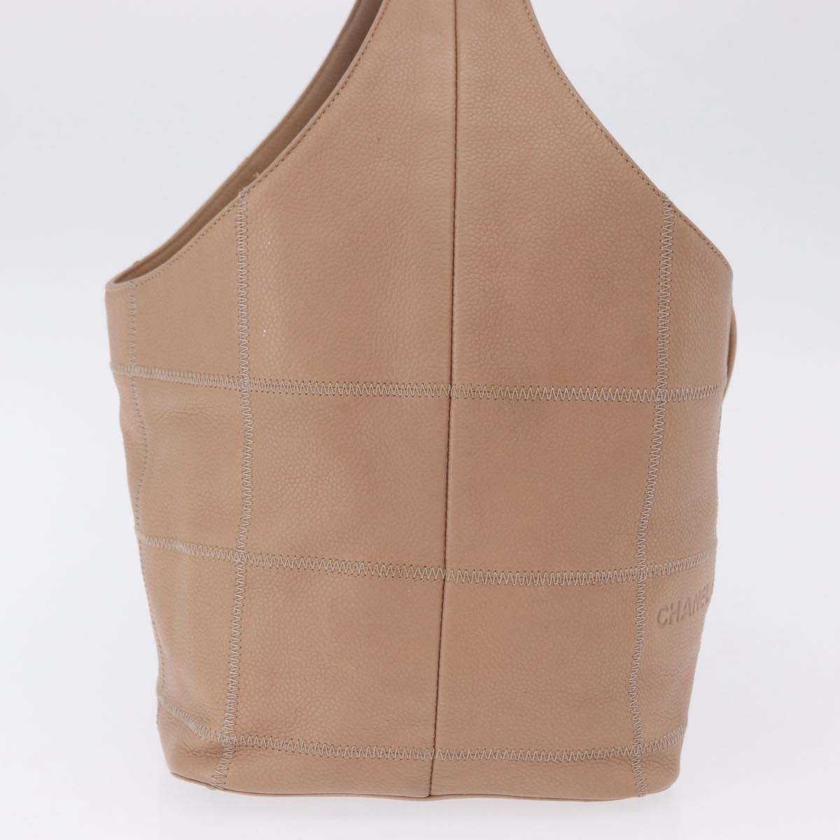 CHANEL Chocolate Bar Drawstring Bag Lamb Skin Beige Silver CC Auth BA15389V - Jerrillo image 5