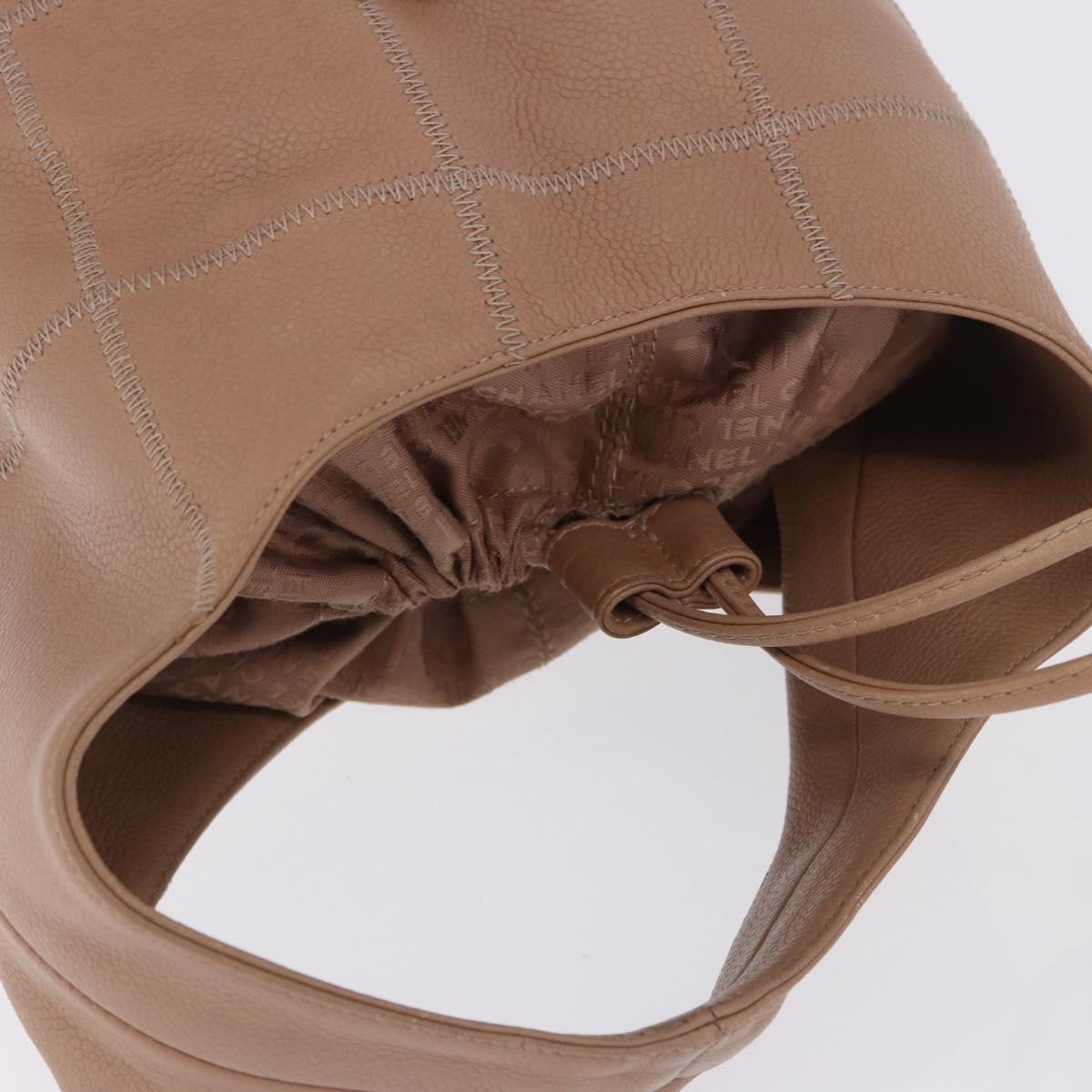 CHANEL Chocolate Bar Drawstring Bag Lamb Skin Beige Silver CC Auth BA15389V - Jerrillo image 6