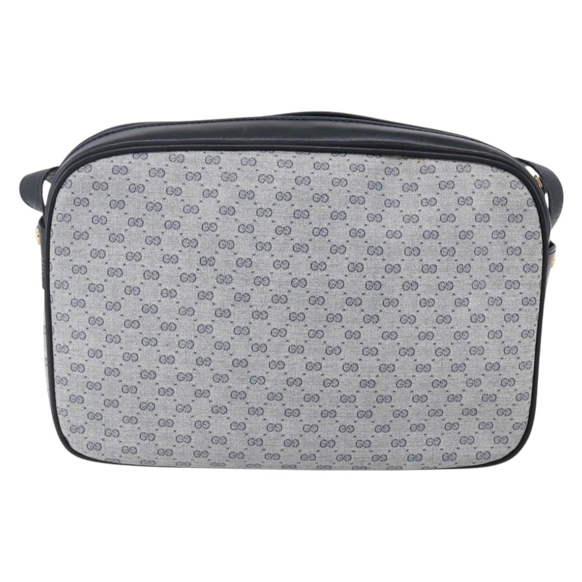GUCCI Micro GG Canvas Shoulder Bag PVC Leather Navy Gold Auth BA7238 - Jerrillo image 3