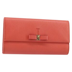 Salvatore Ferragamo Vala Long Wallet Leather Orange Gold Auth BA7289V - Jerrillo