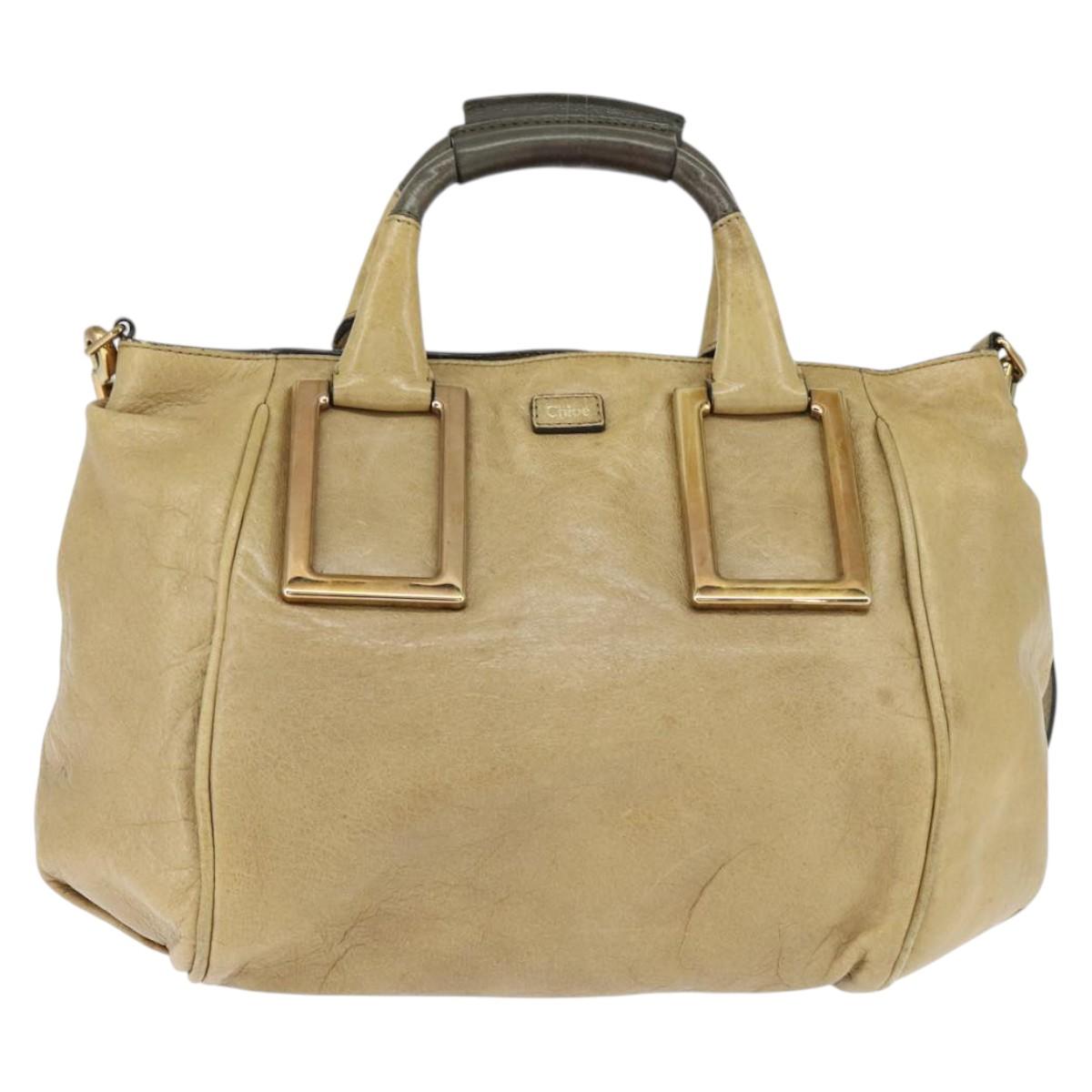 Chloe Etel Hand Bag Leather 2way Beige Gold Auth BA7364 - Jerrillo image 2