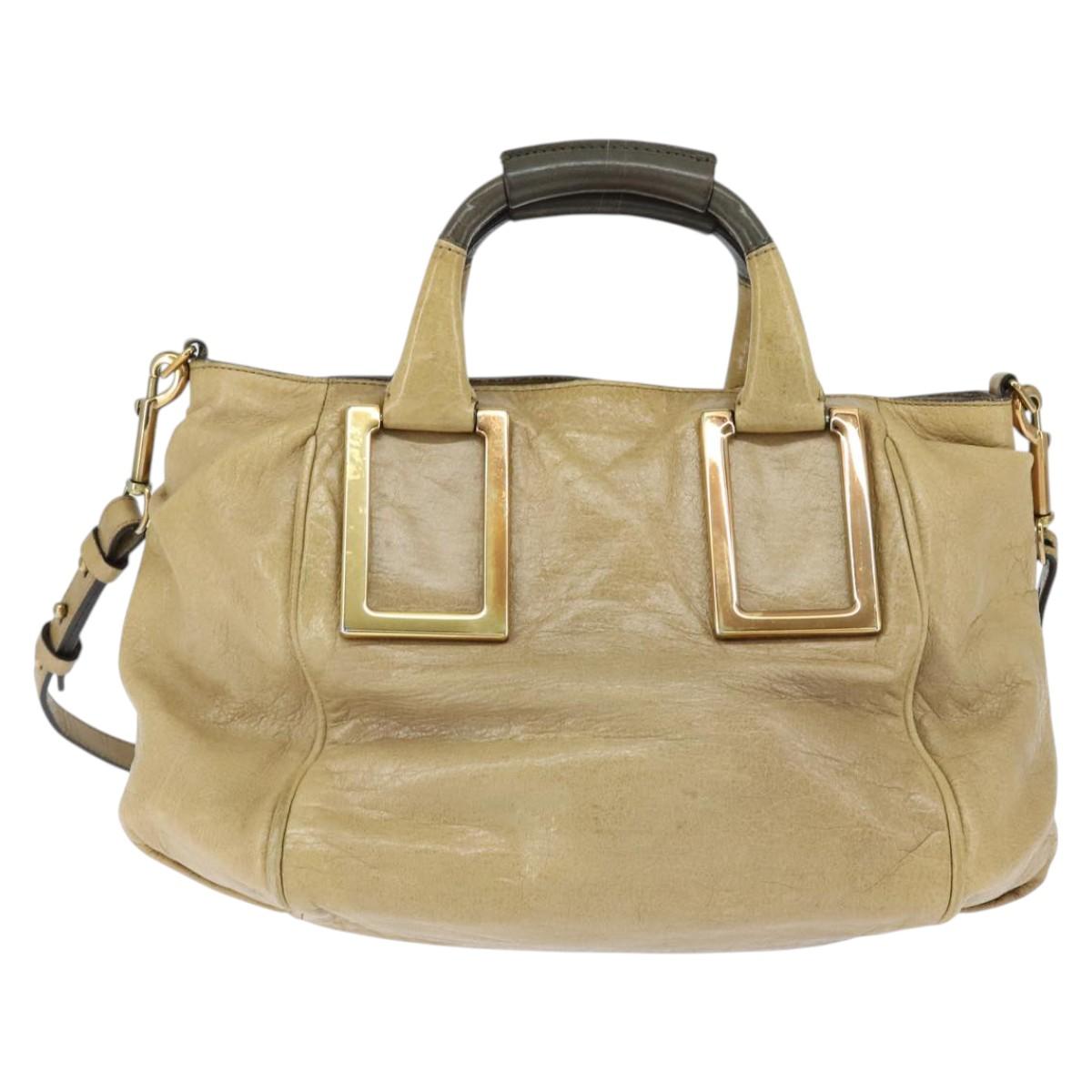 Chloe Etel Hand Bag Leather 2way Beige Gold Auth BA7364 - Jerrillo image 3