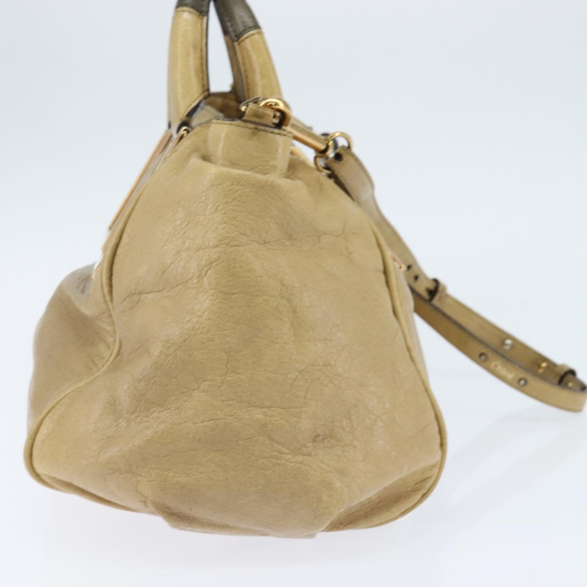 Chloe Etel Hand Bag Leather 2way Beige Gold Auth BA7364 - Jerrillo image 5