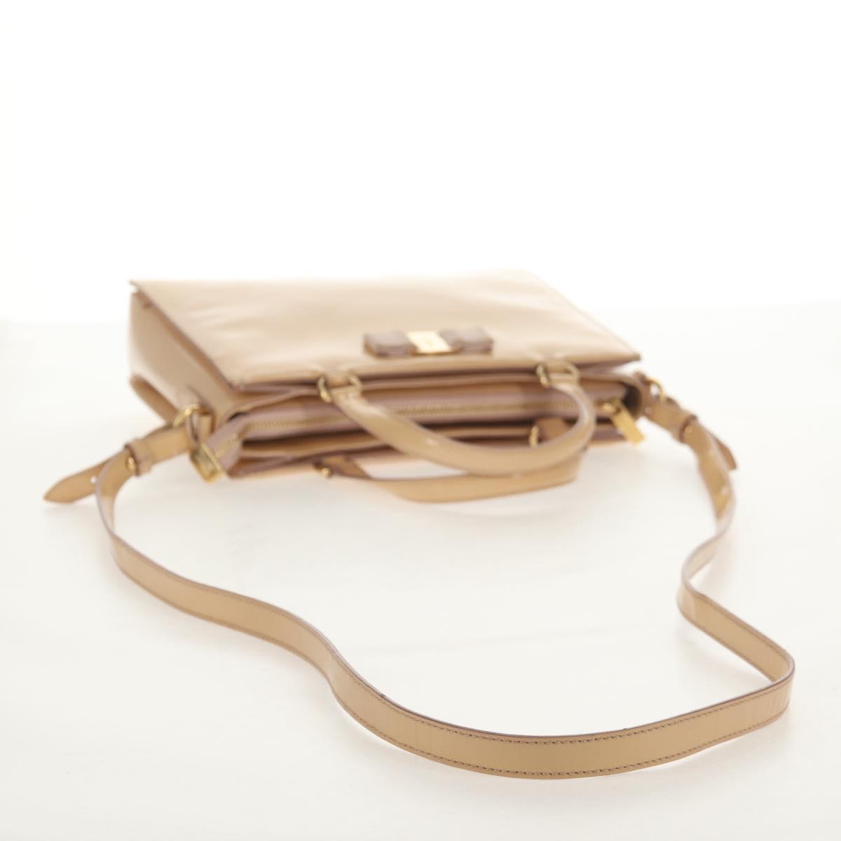 Salvatore Ferragamo Hand Bag Enamel 2way Beige Gold Auth BA7537 - Jerrillo image 9