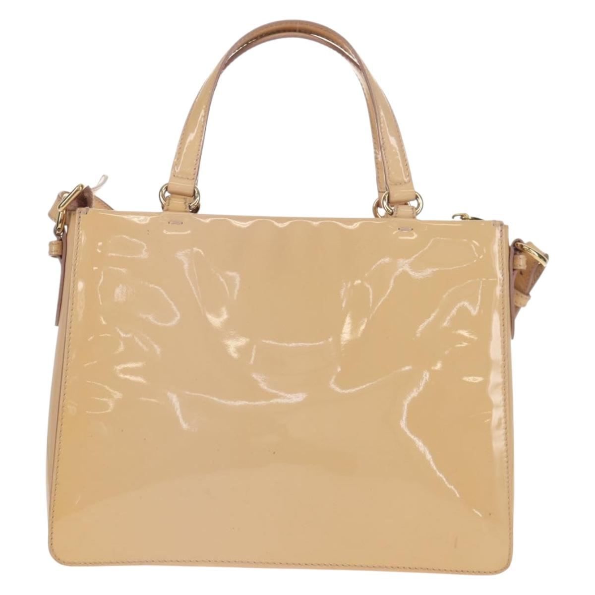 Salvatore Ferragamo Hand Bag Enamel 2way Beige Gold Auth BA7537 - Jerrillo image 3