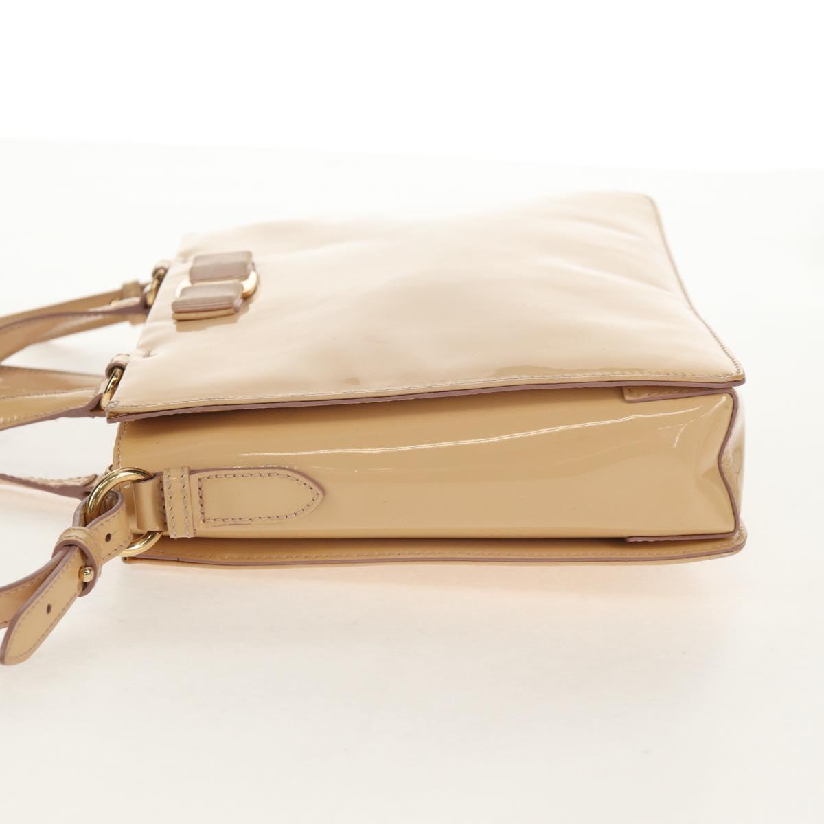 Salvatore Ferragamo Hand Bag Enamel 2way Beige Gold Auth BA7537 - Jerrillo image 4