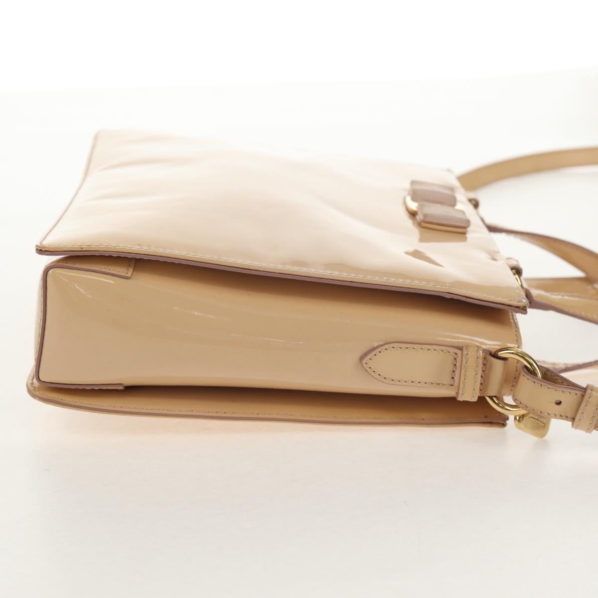 Salvatore Ferragamo Hand Bag Enamel 2way Beige Gold Auth BA7537 - Jerrillo image 5