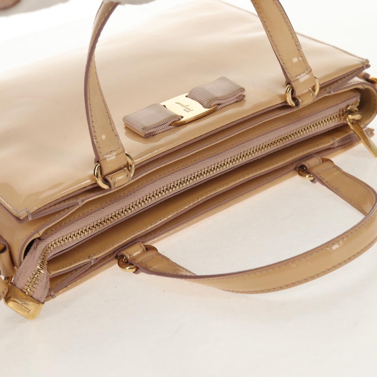 Salvatore Ferragamo Hand Bag Enamel 2way Beige Gold Auth BA7537 - Jerrillo image 7