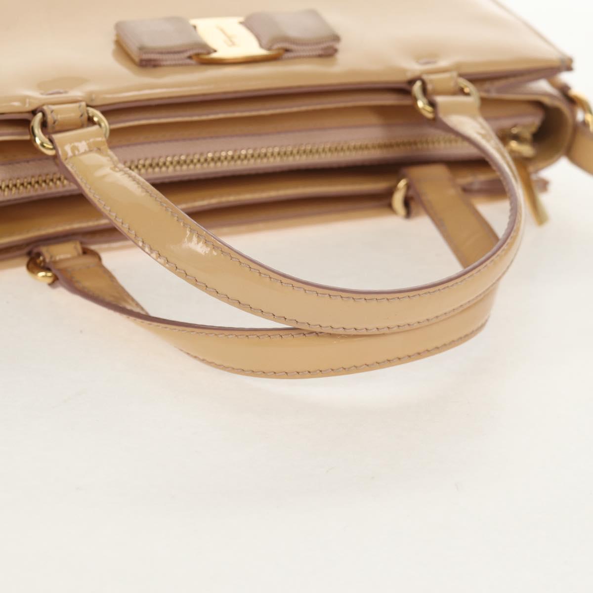 Salvatore Ferragamo Hand Bag Enamel 2way Beige Gold Auth BA7537 - Jerrillo image 8