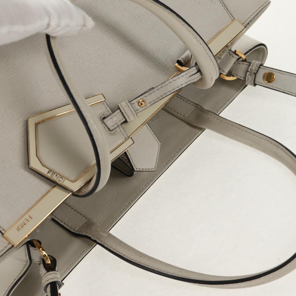 FENDI 2Jours Hand Bag Leather 2way White Gold Auth bs30333 - Jerrillo image 6