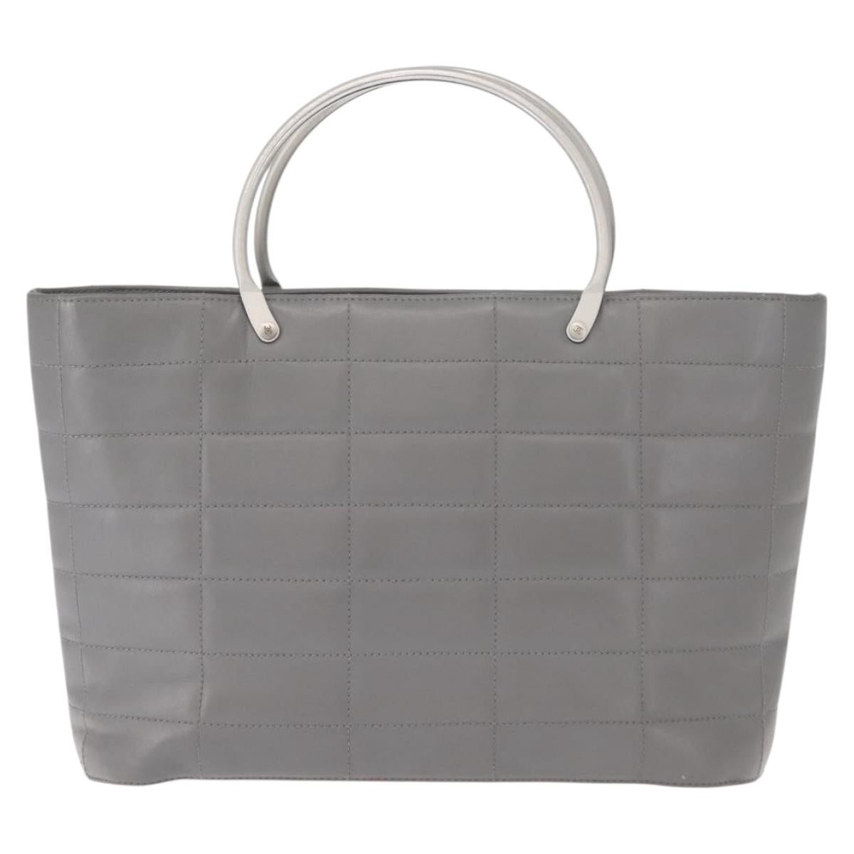CHANEL Choco Bar Hand Bag Lamb Skin Gray Silver CC Auth bs30369 - Jerrillo image 2