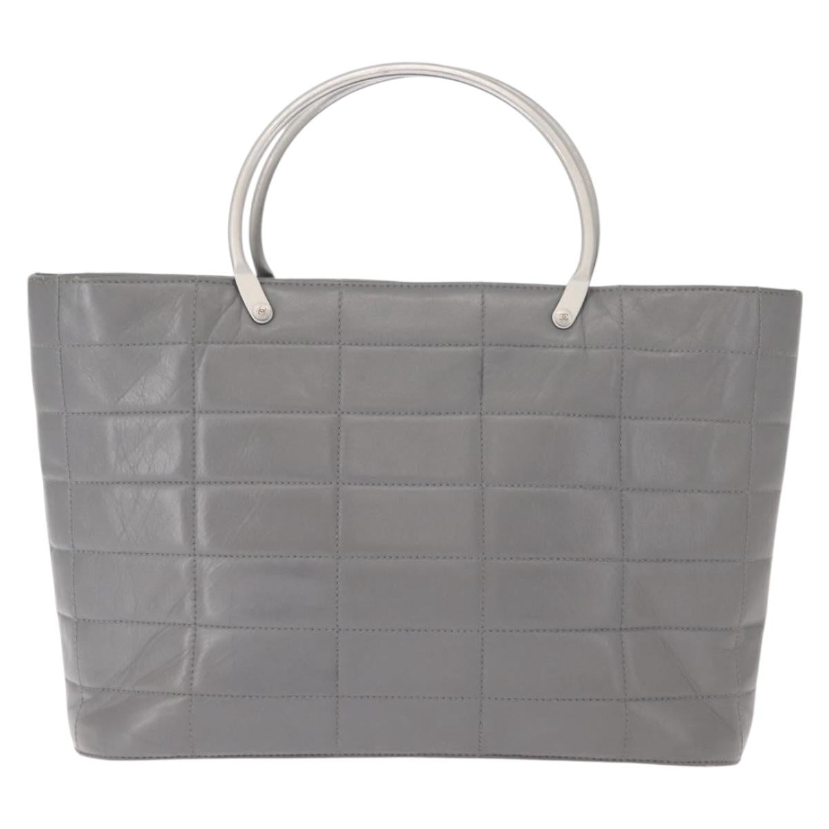 CHANEL Choco Bar Hand Bag Lamb Skin Gray Silver CC Auth bs30369 - Jerrillo image 3