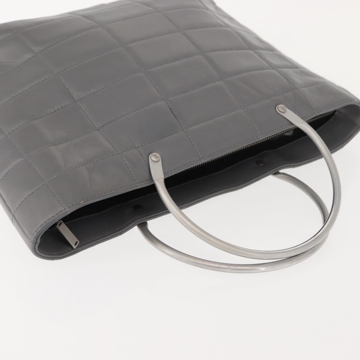 CHANEL Choco Bar Hand Bag Lamb Skin Gray Silver CC Auth bs30369 - Jerrillo image 6