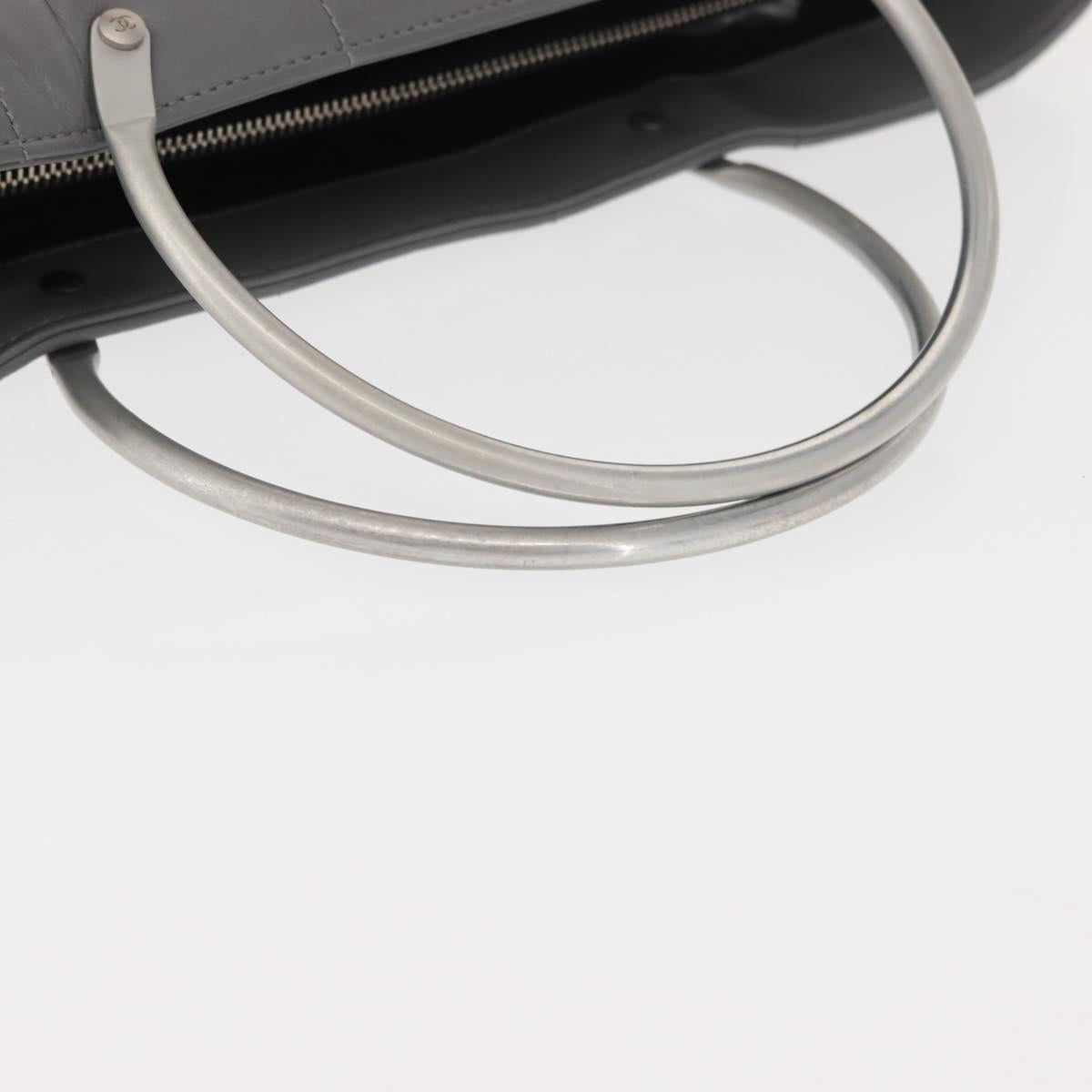 CHANEL Choco Bar Hand Bag Lamb Skin Gray Silver CC Auth bs30369 - Jerrillo image 7