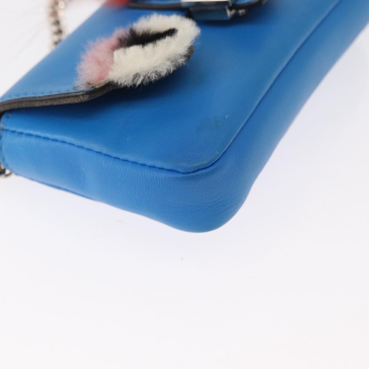 FENDI Micro Bucket Monster Shoulder Bag Leather 2way Blue Silver Auth bs30913 - Jerrillo image 10