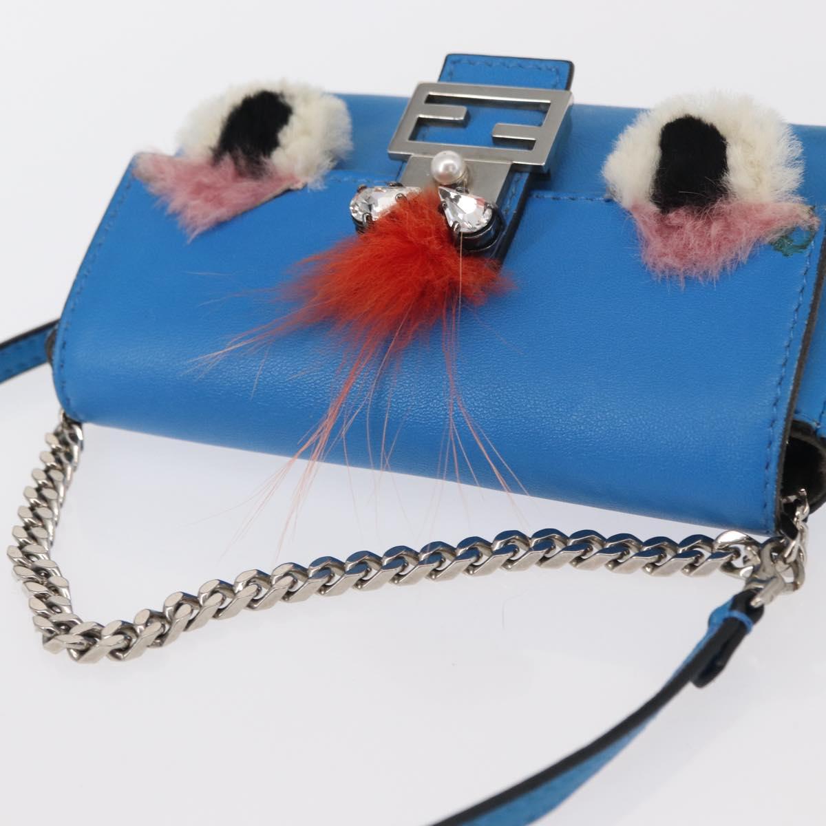 FENDI Micro Bucket Monster Shoulder Bag Leather 2way Blue Silver Auth bs30913 - Jerrillo image 6