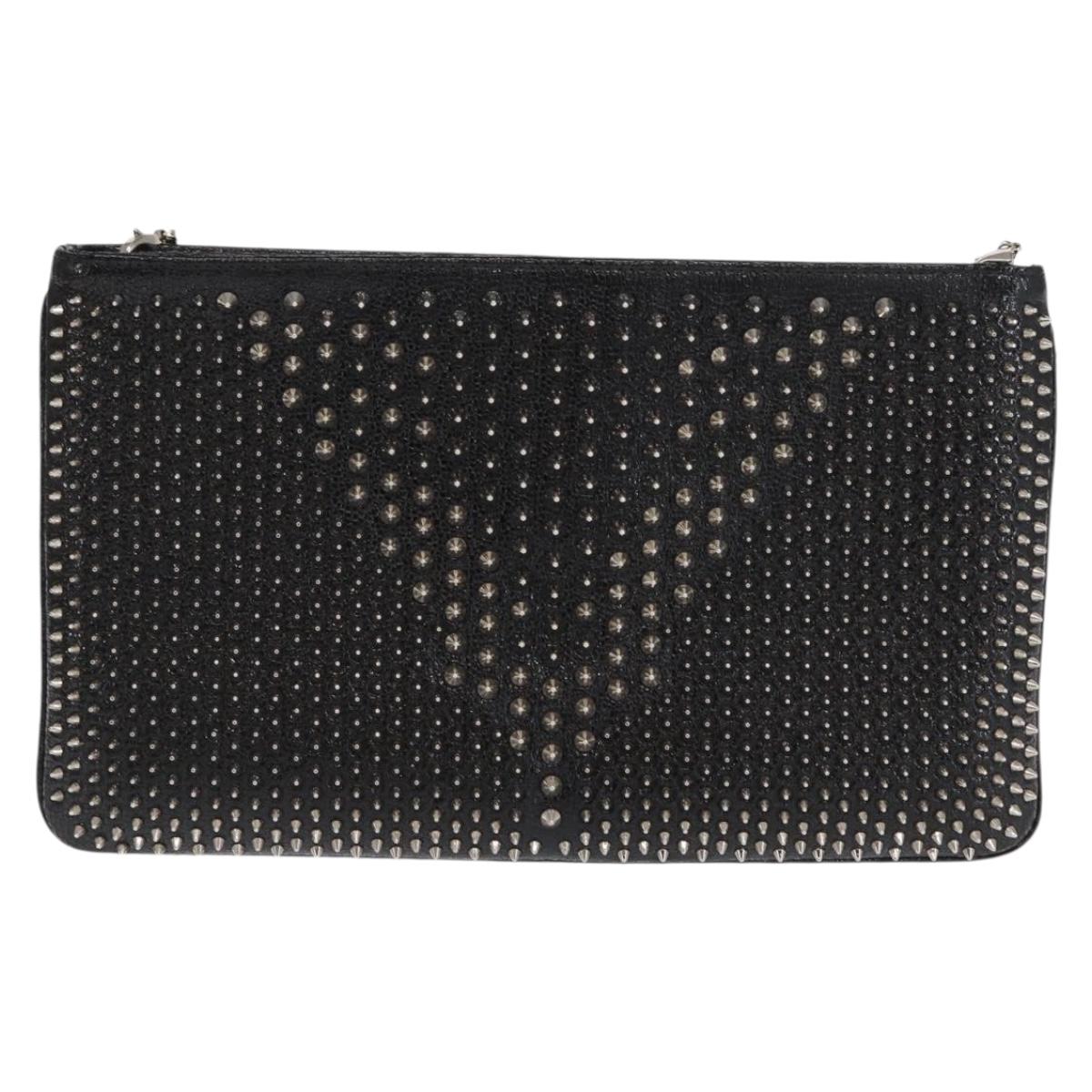 Christian Louboutin Chain Shoulder Bag Leather Black Silver Auth bs32908 - Jerrillo image 2