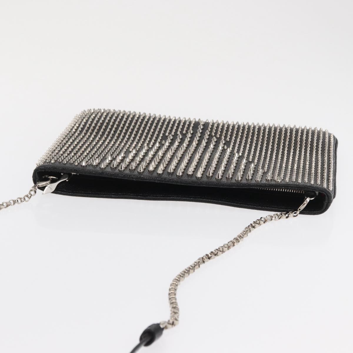 Christian Louboutin Chain Shoulder Bag Leather Black Silver Auth bs32908 - Jerrillo image 6