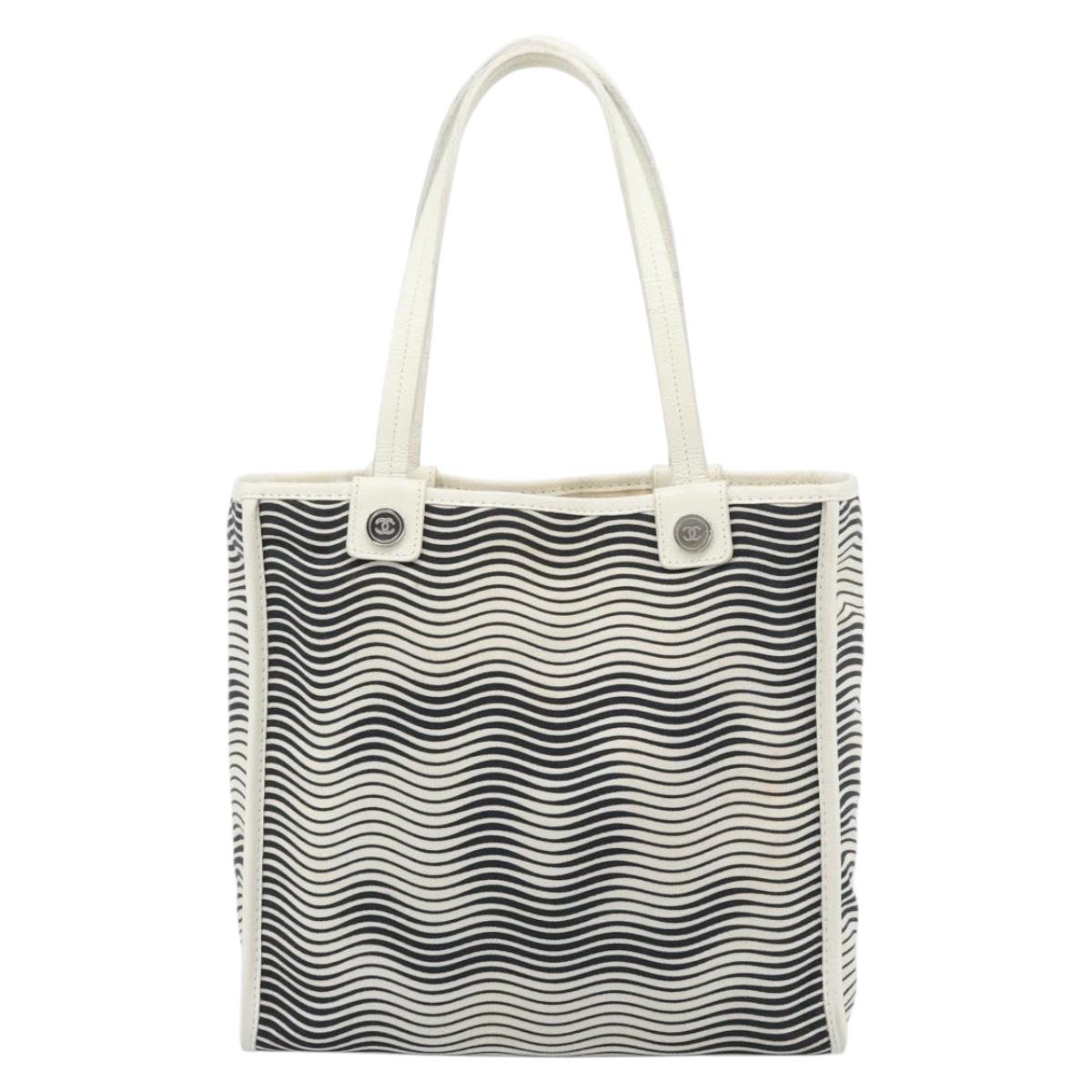 CHANEL Tote Bag Canvas Black White Silver CC Auth bs36766 - Jerrillo image 2