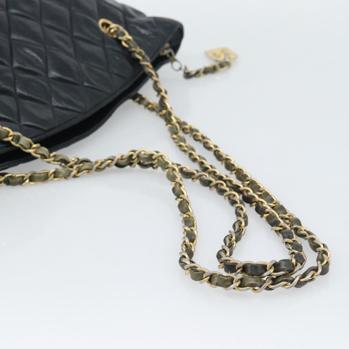 CHANEL Matelasse Chain Shoulder Bag Lamb Skin Black Gold CC Auth bs36768 - Jerrillo image 7