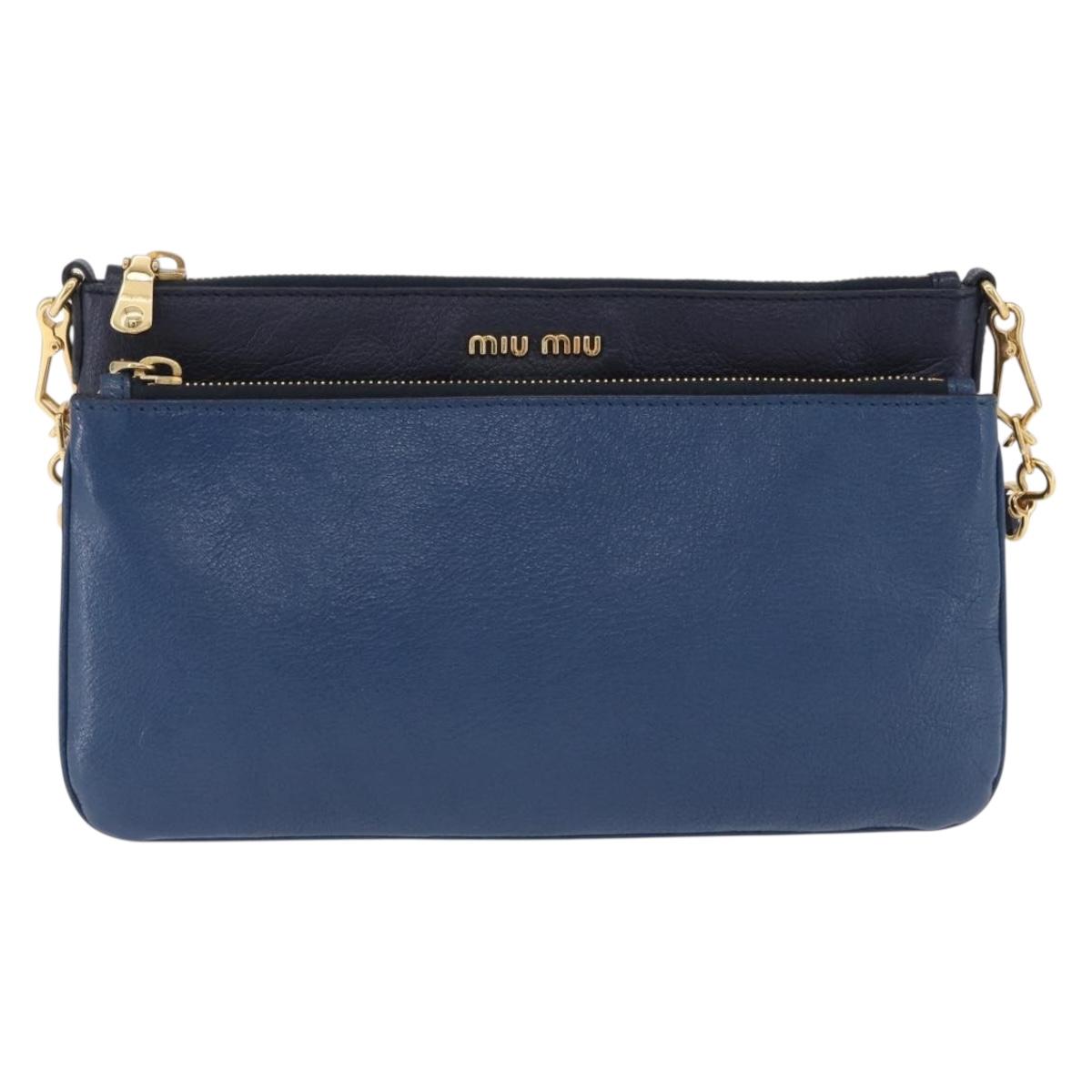 Miu Miu Chain Shoulder Bag Leather Blue Gold Auth bs36957A - Jerrillo image 2