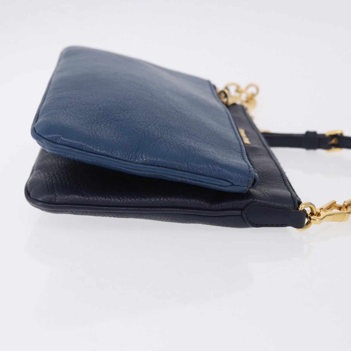 Miu Miu Chain Shoulder Bag Leather Blue Gold Auth bs36957A - Jerrillo image 4