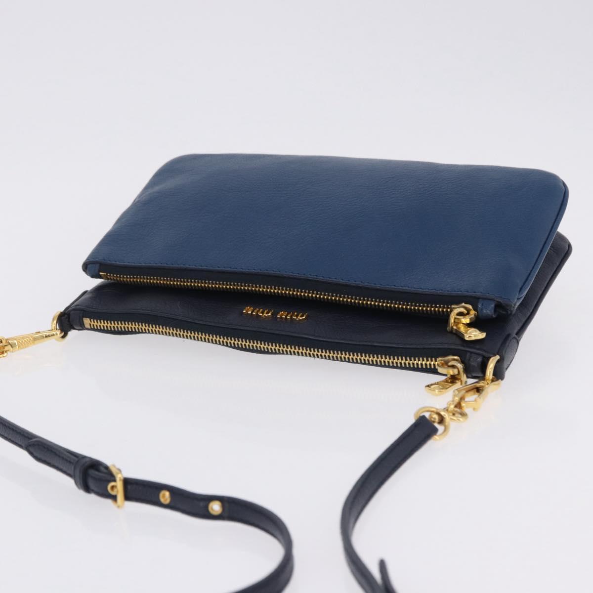 Miu Miu Chain Shoulder Bag Leather Blue Gold Auth bs36957A - Jerrillo image 6