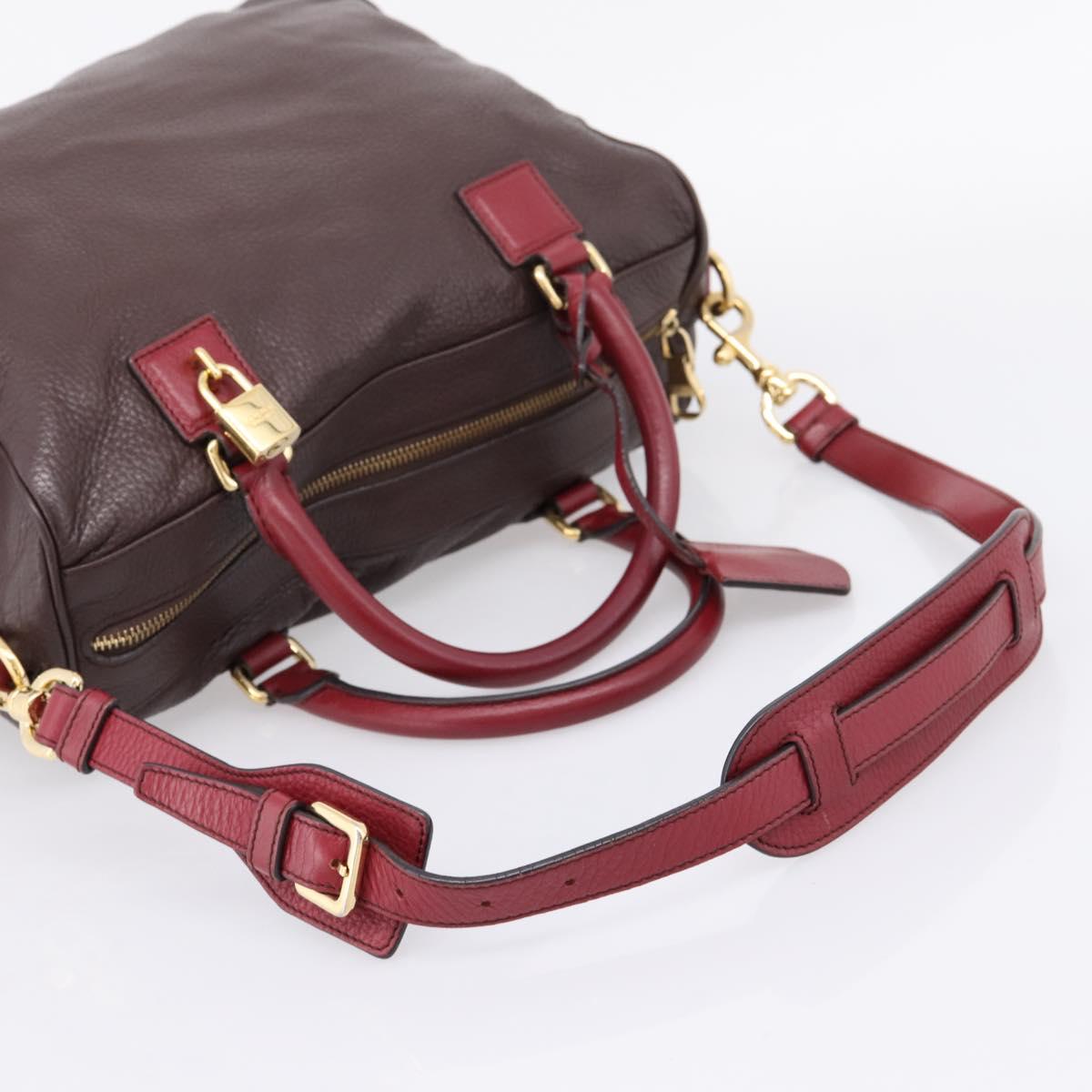 LOEWE Hand Bag Leather 2way Bordeaux Gold Tone Auth bs37128A - Jerrillo image 8
