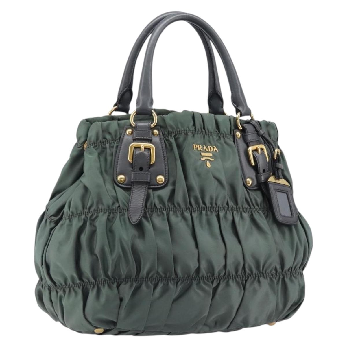 PRADA Hand Bag Nylon Green Gold Tone Auth bs37141A - Jerrillo