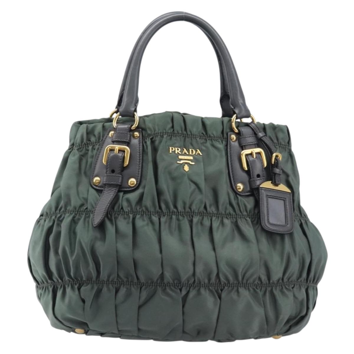 PRADA Hand Bag Nylon Green Gold Tone Auth bs37141A - Jerrillo image 2