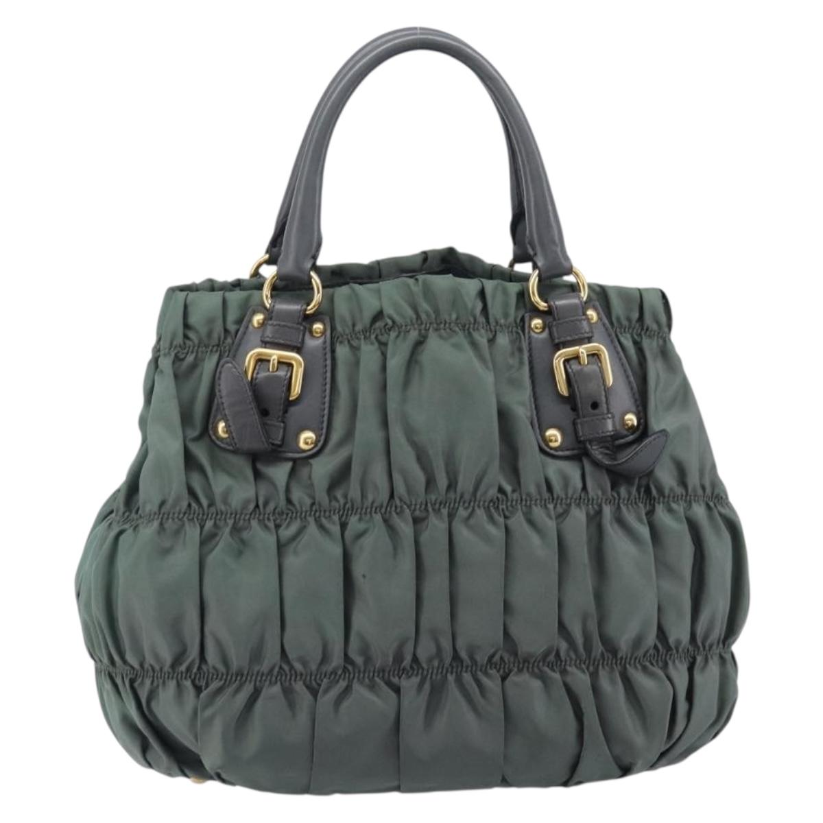 PRADA Hand Bag Nylon Green Gold Tone Auth bs37141A - Jerrillo image 3