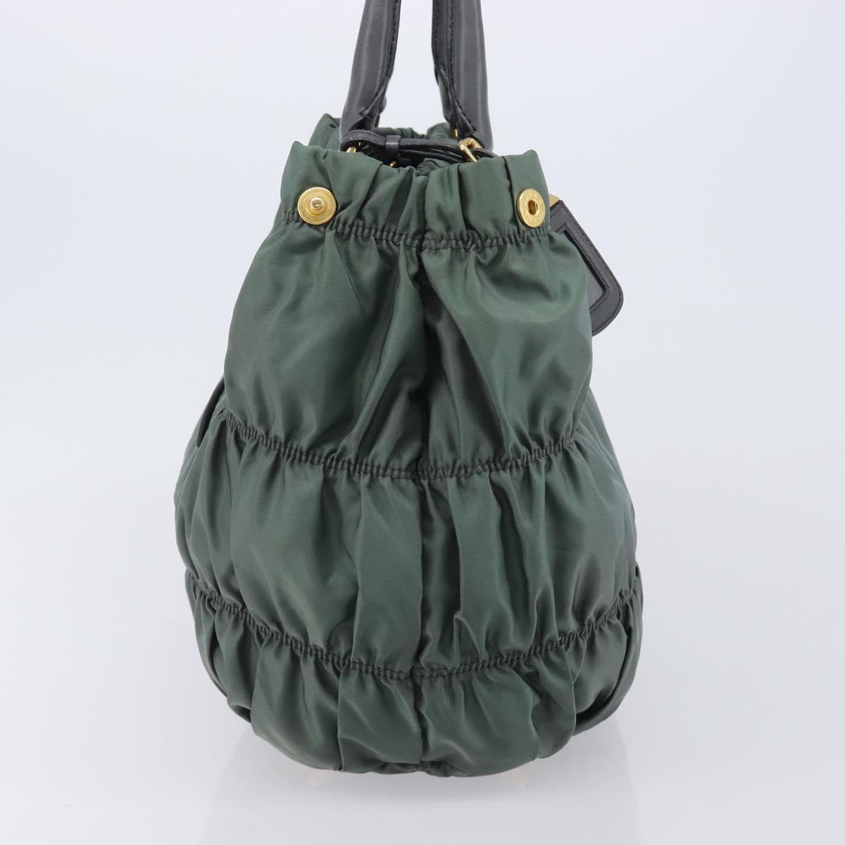 PRADA Hand Bag Nylon Green Gold Tone Auth bs37141A - Jerrillo image 4