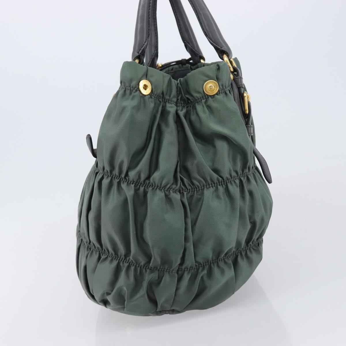 PRADA Hand Bag Nylon Green Gold Tone Auth bs37141A - Jerrillo image 5