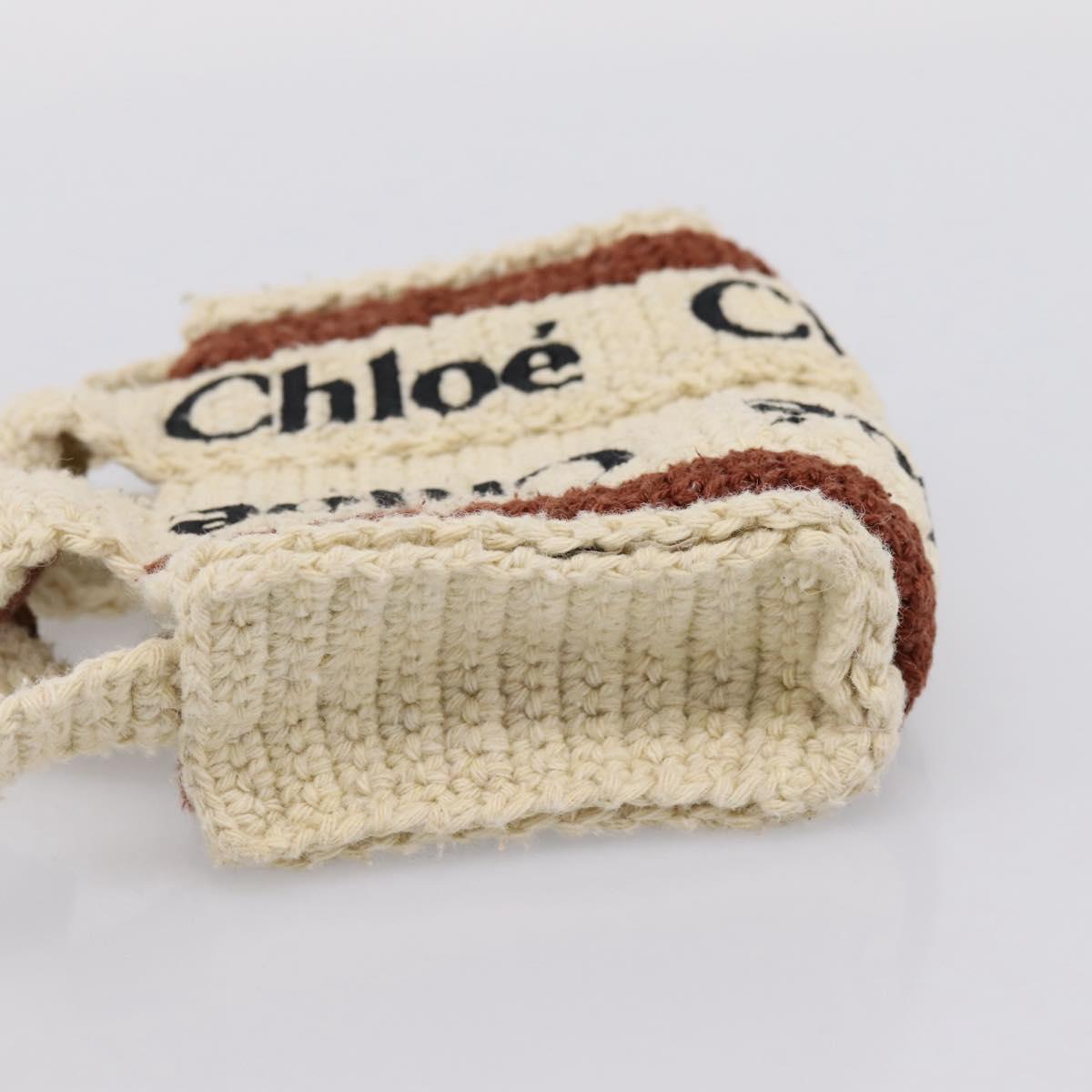 Chloe Woody Crochet Nano Tote Bag Cotton Beige Brown Auth bs37252A - Jerrillo image 4