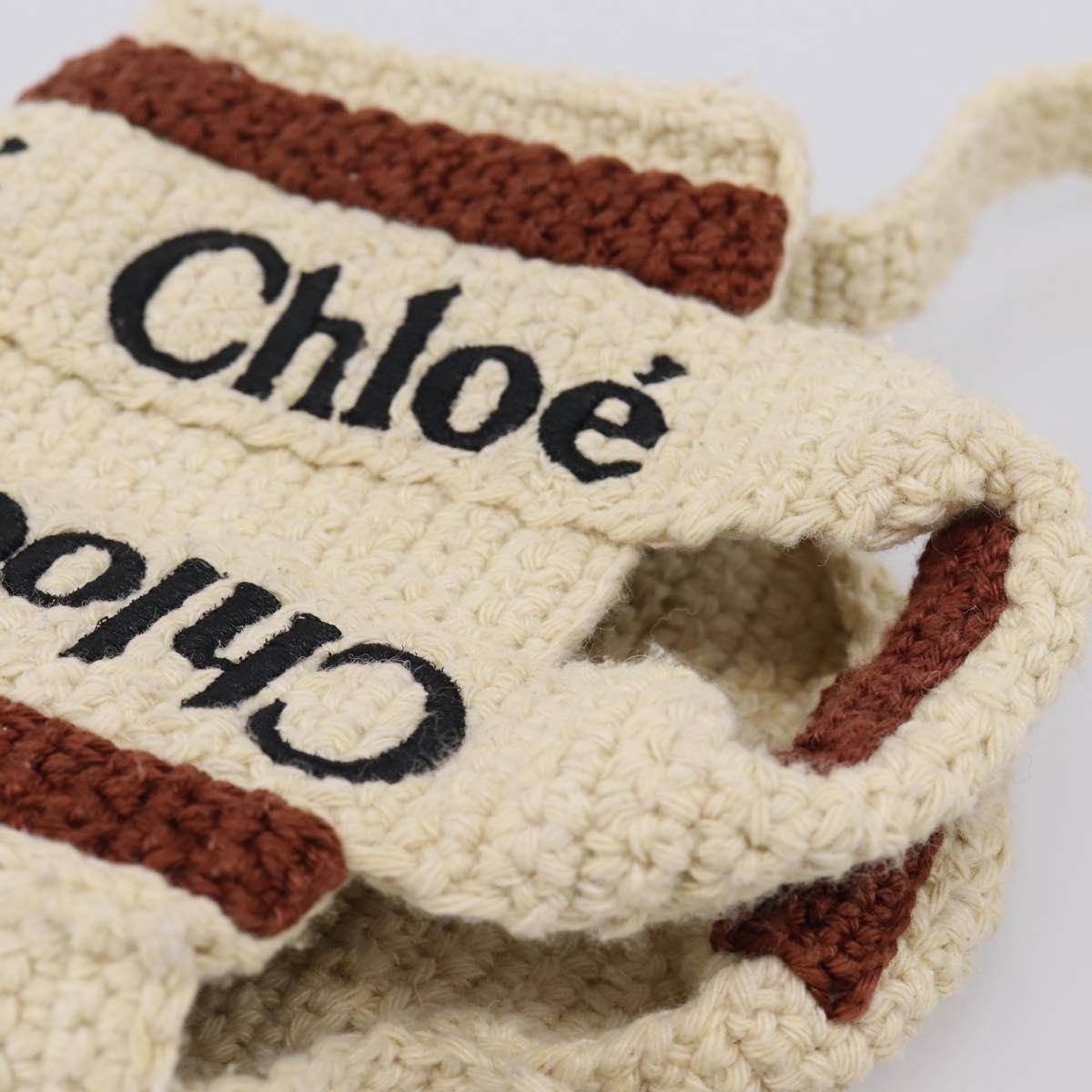 Chloe Woody Crochet Nano Tote Bag Cotton Beige Brown Auth bs37252A - Jerrillo image 6