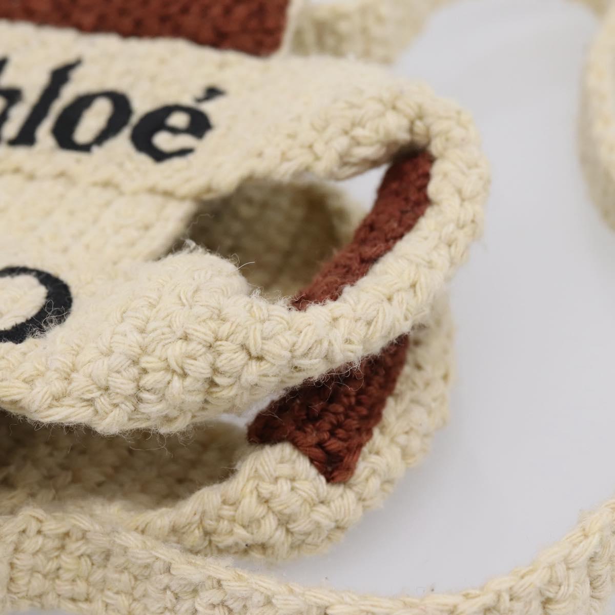 Chloe Woody Crochet Nano Tote Bag Cotton Beige Brown Auth bs37252A - Jerrillo image 7