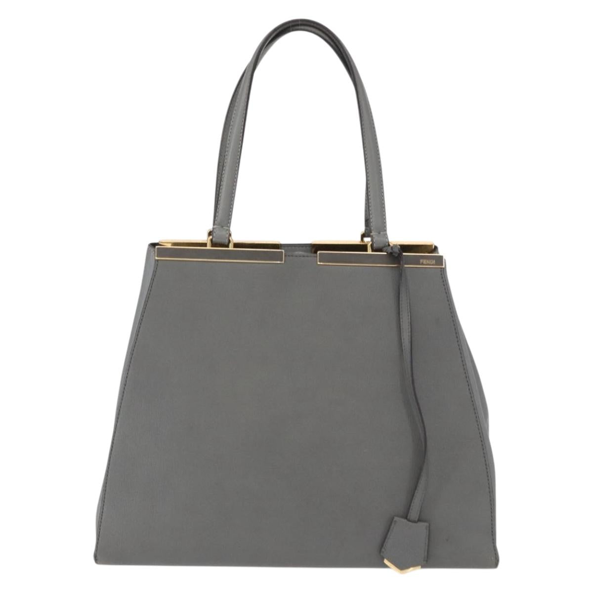FENDI Trois Jules Hand Bag Leather 2way Gray Gold Auth ep11480 - Jerrillo image 2