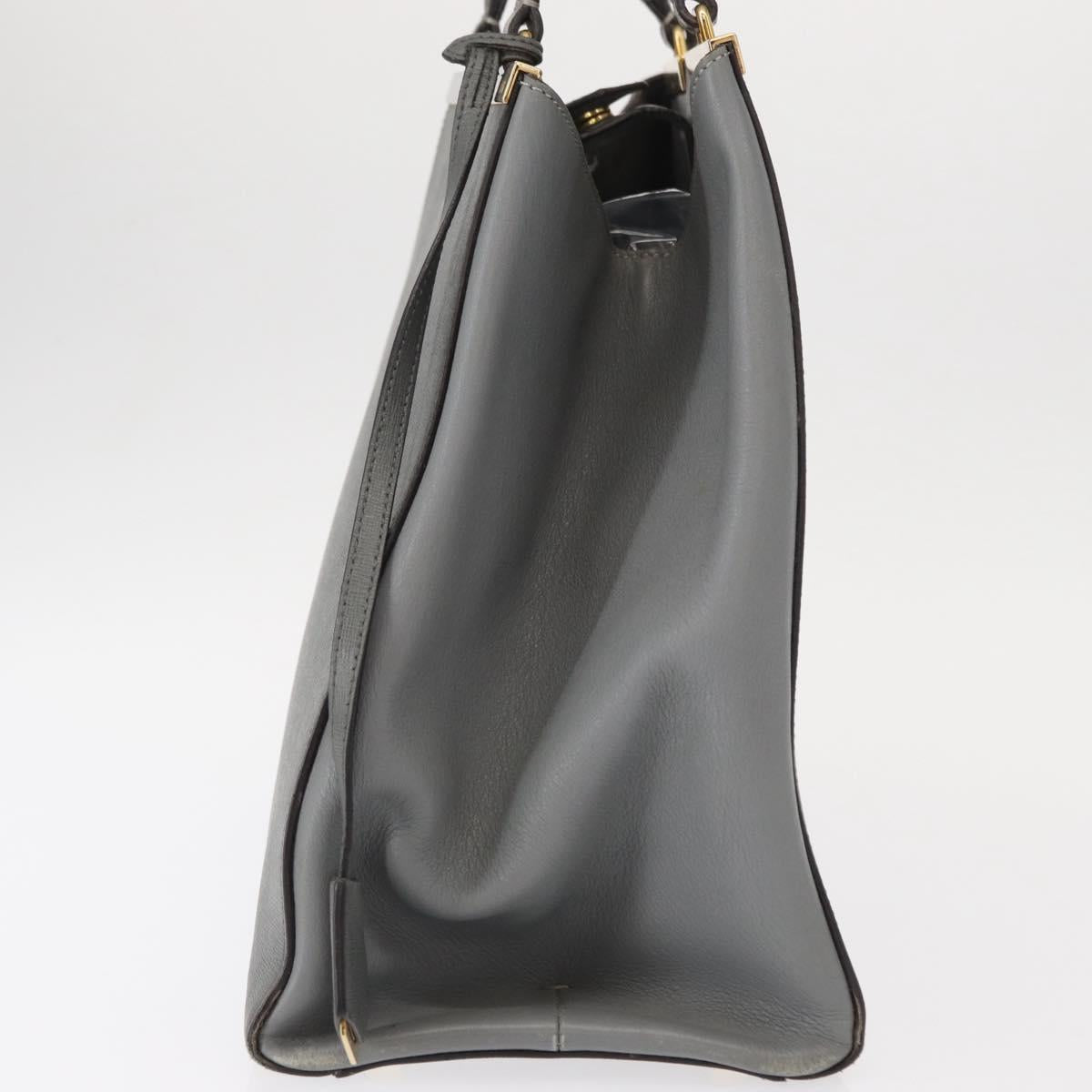 FENDI Trois Jules Hand Bag Leather 2way Gray Gold Auth ep11480 - Jerrillo image 4