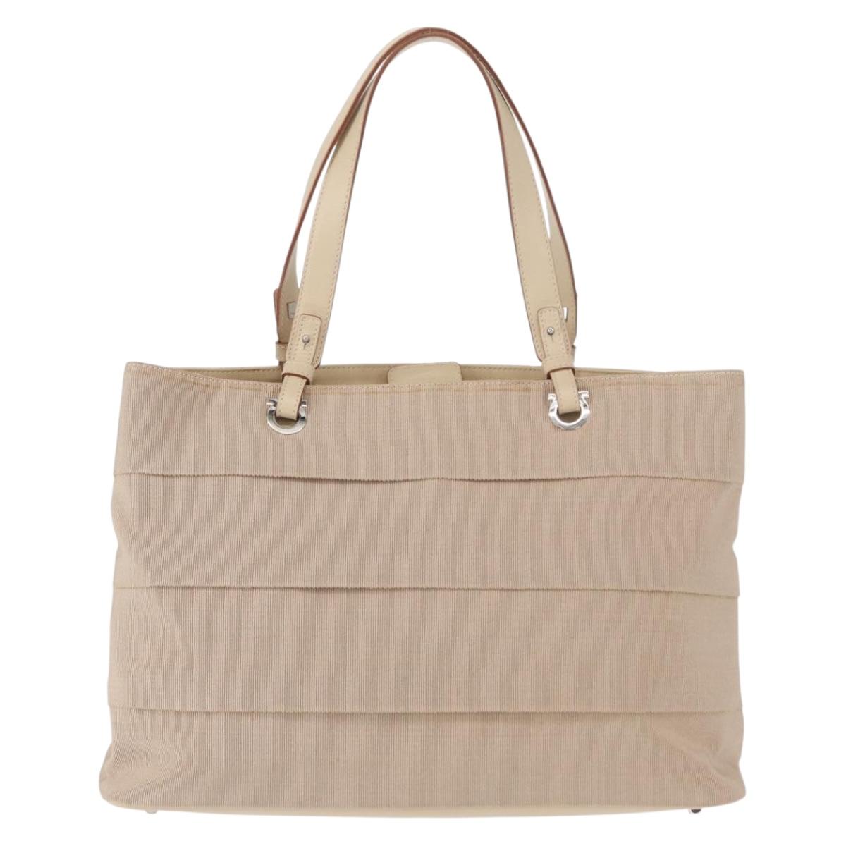 Salvatore Ferragamo Gancini Hand Bag Nylon Beige Silver Auth ep11986 - Jerrillo image 2